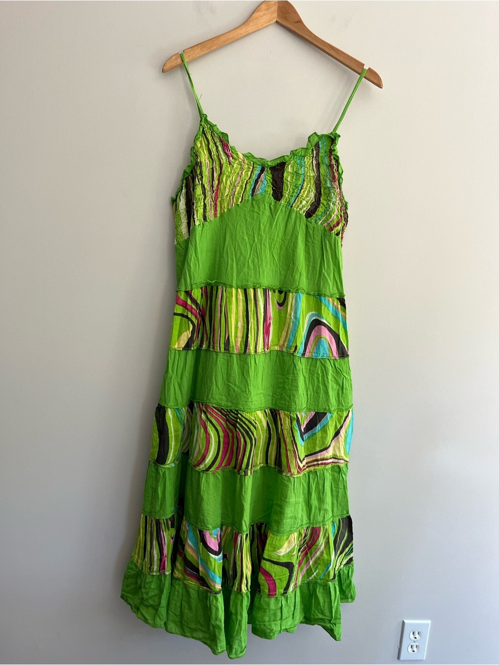 Jessica Taylor Vintage Boho Tiered Spaghetti-Strap Midi Dress Medium